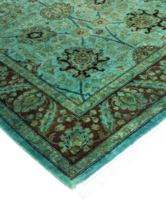 Contemporary Overdyed Hand Knotted Wool Blue Runner
