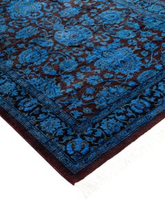 Contemporary Overdyed Hand Knotted Wool Blue Runner