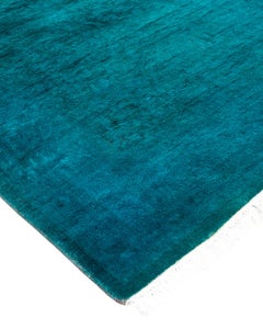 Contemporary Overdyed Hand Knotted Wool Blue Runner