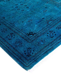 Contemporary Overdyed Hand Knotted Wool Blue Runner