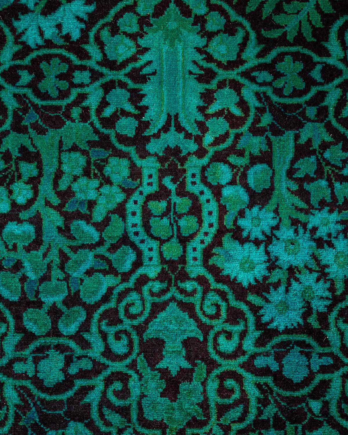 Pakistanais Chemin de table contemporain en laine surteinte nouée à la main, bleu en vente