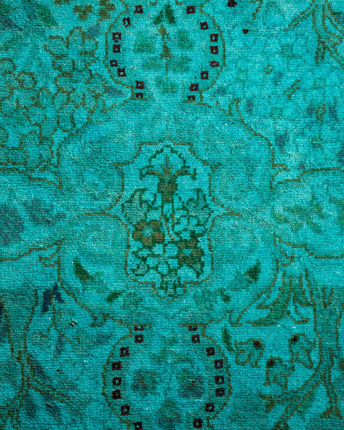 Pakistanais Chemin de table contemporain en laine surteinte nouée à la main, bleu en vente