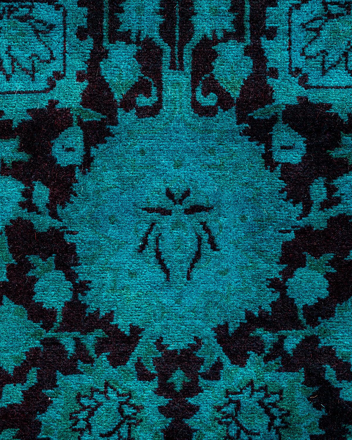 Pakistanais Chemin de table contemporain en laine surteinte nouée à la main, bleu en vente