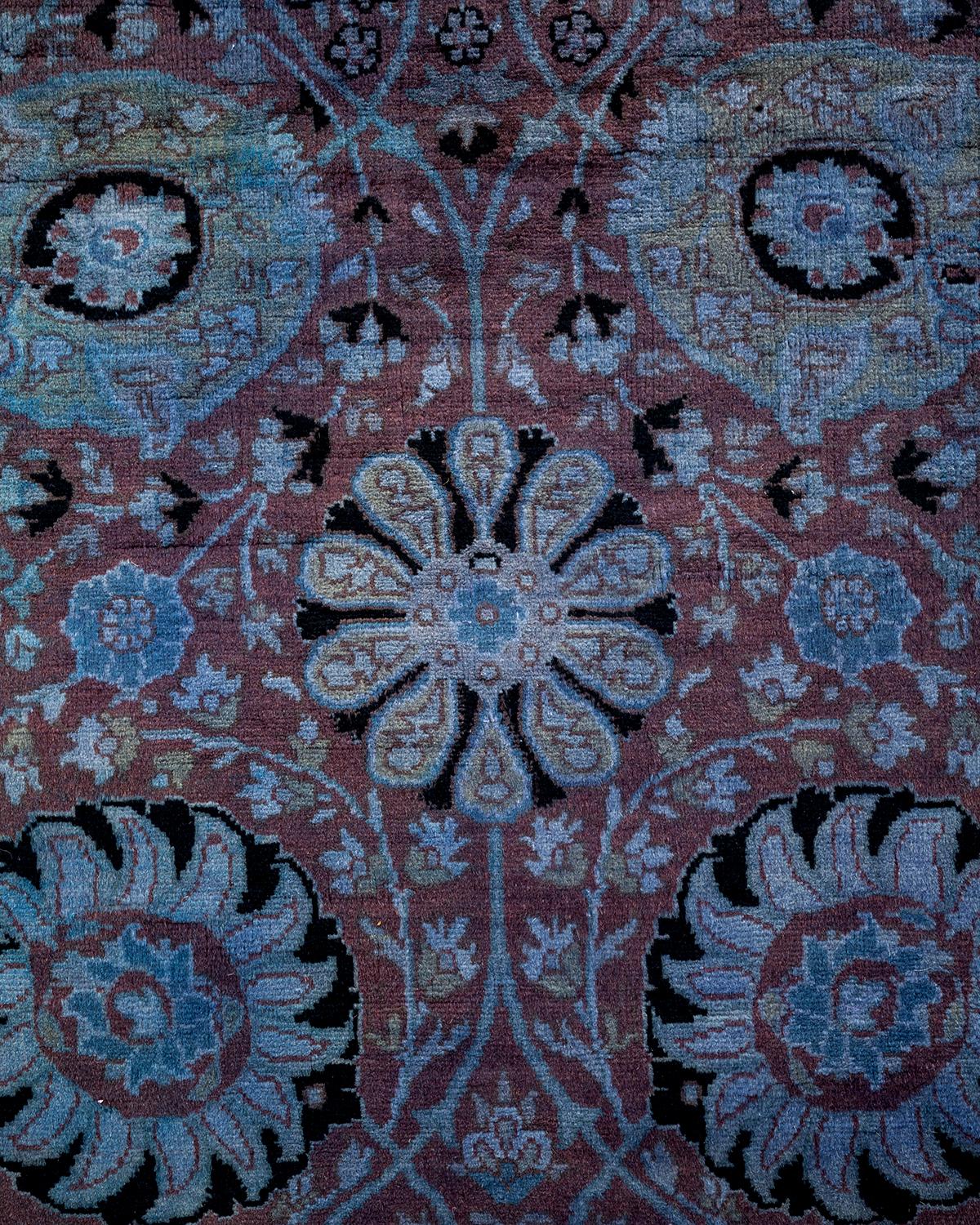 Pakistanais Chemin de table contemporain en laine surteinte nouée à la main, bleu en vente