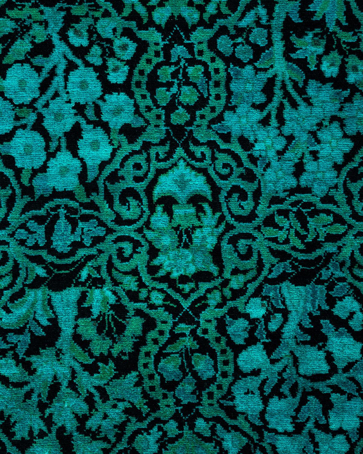 Pakistanais Chemin de table contemporain en laine surteinte nouée à la main, bleu en vente