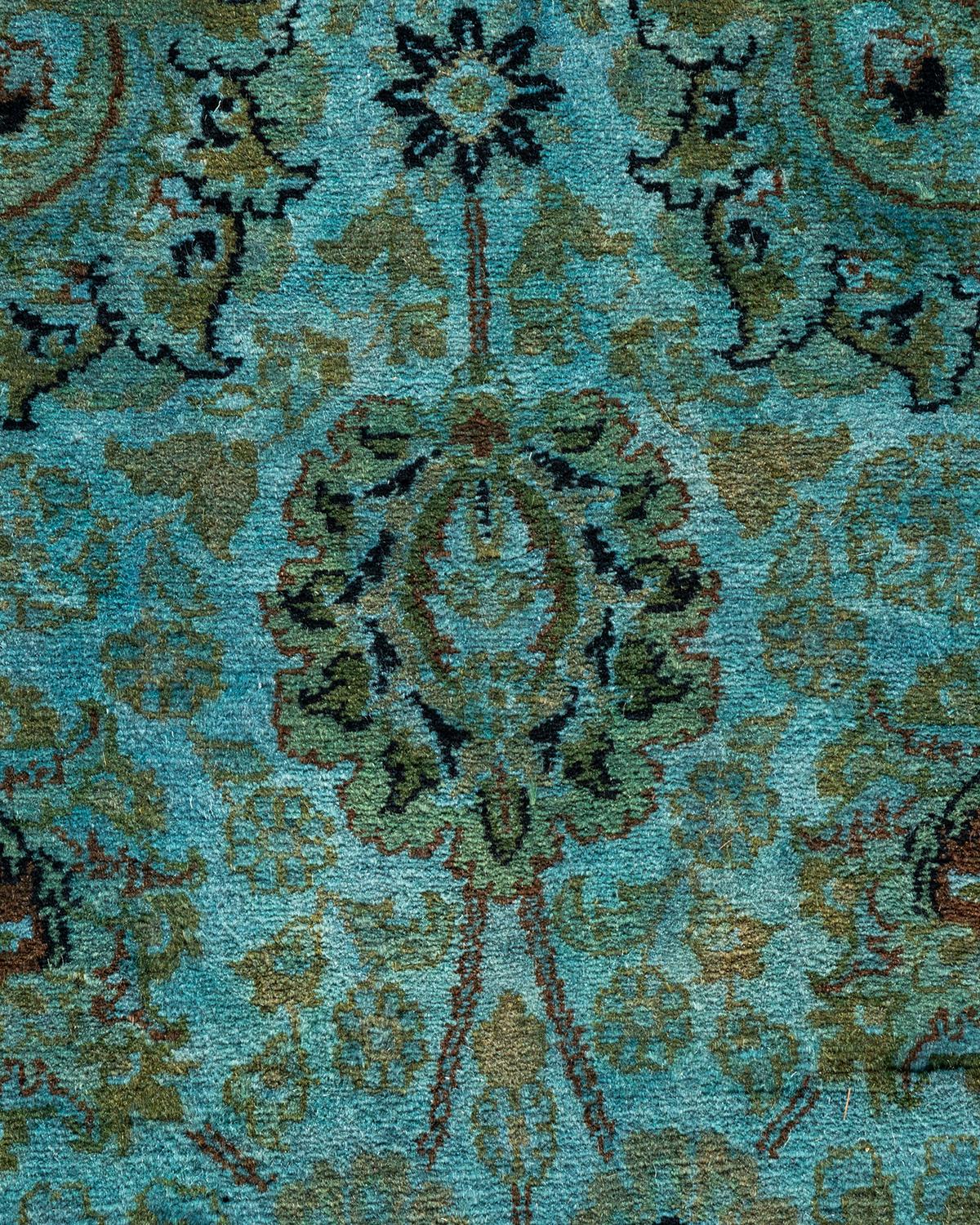 Pakistanais Chemin de table contemporain en laine surteinte nouée à la main, bleu en vente