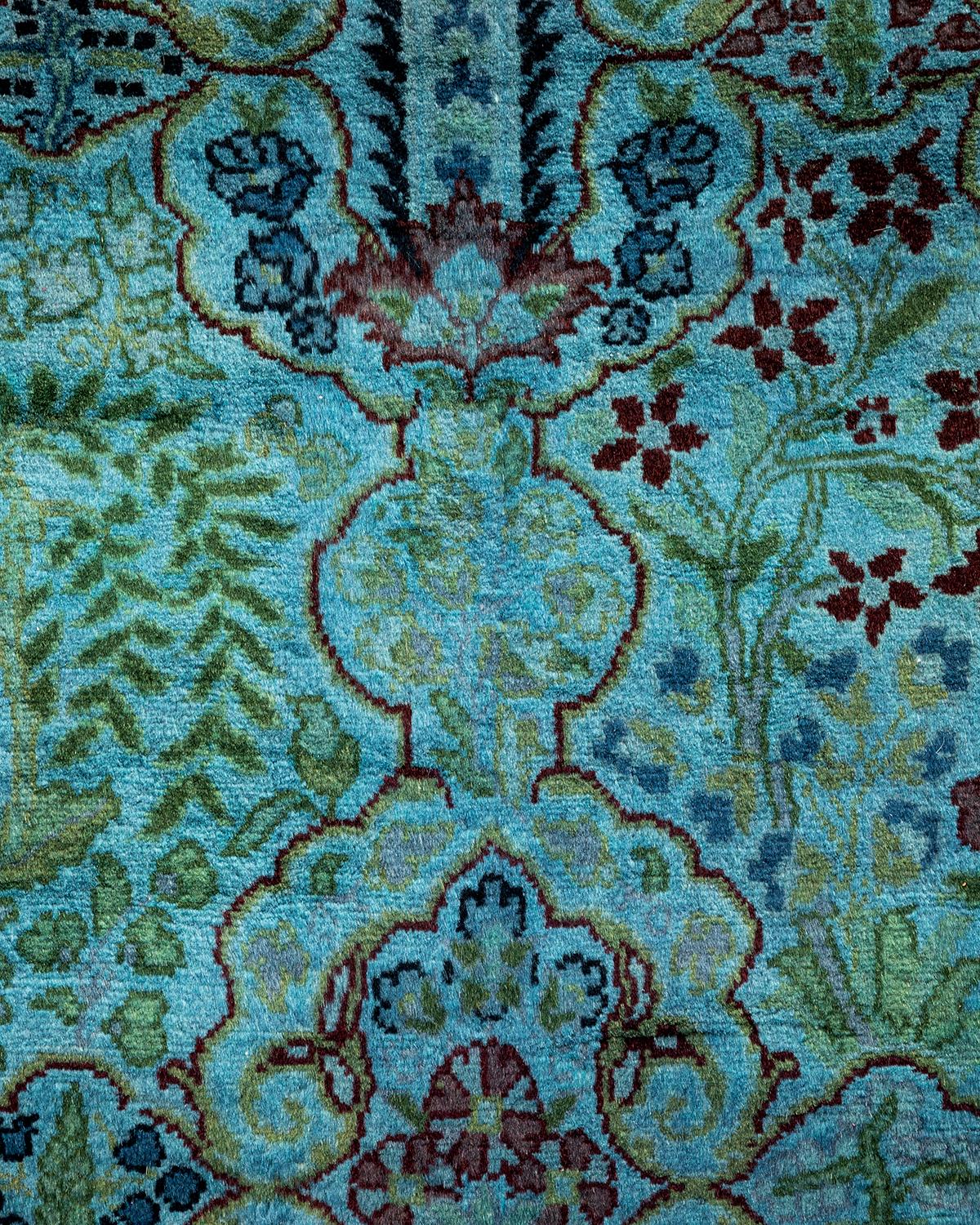 Pakistanais Chemin de table contemporain en laine surteinte nouée à la main, bleu en vente