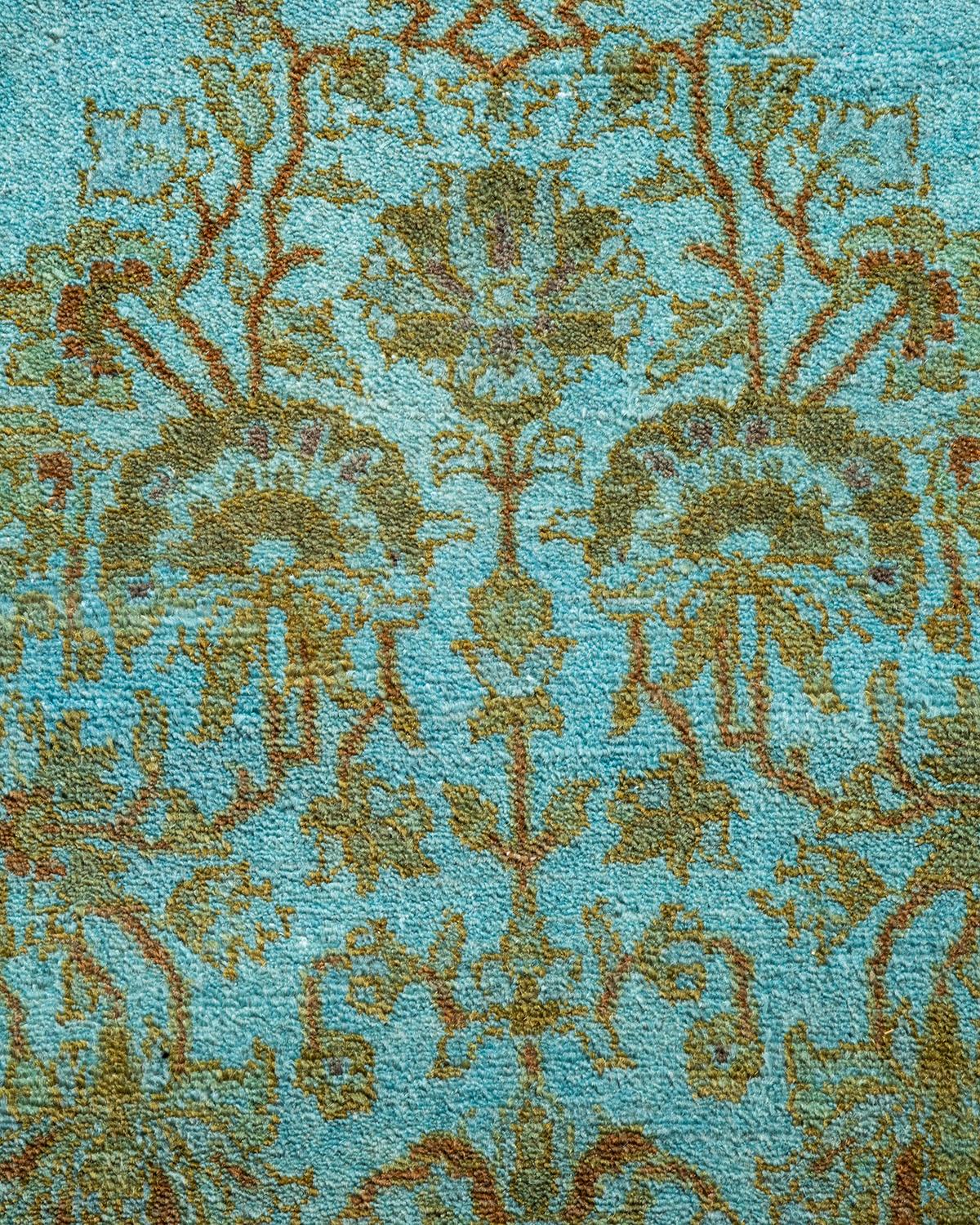 Pakistanais Chemin de table contemporain en laine surteinte nouée à la main, bleu en vente