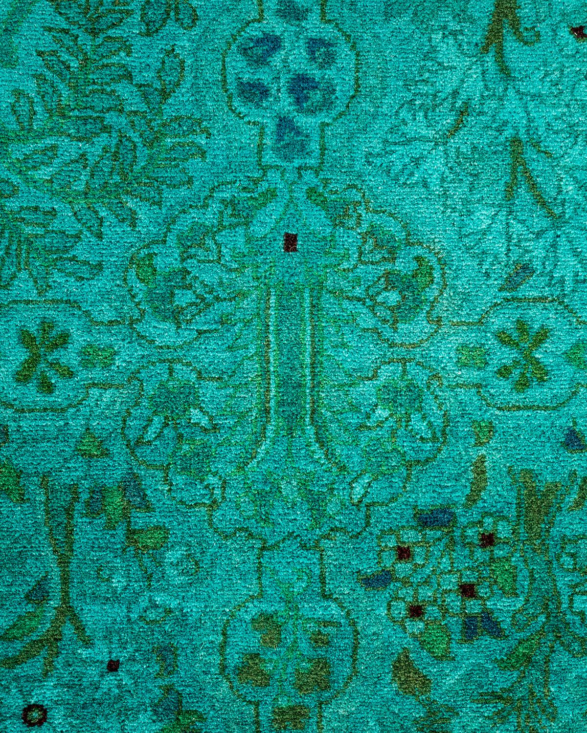 Pakistanais Chemin de table contemporain en laine surteinte nouée à la main, bleu en vente
