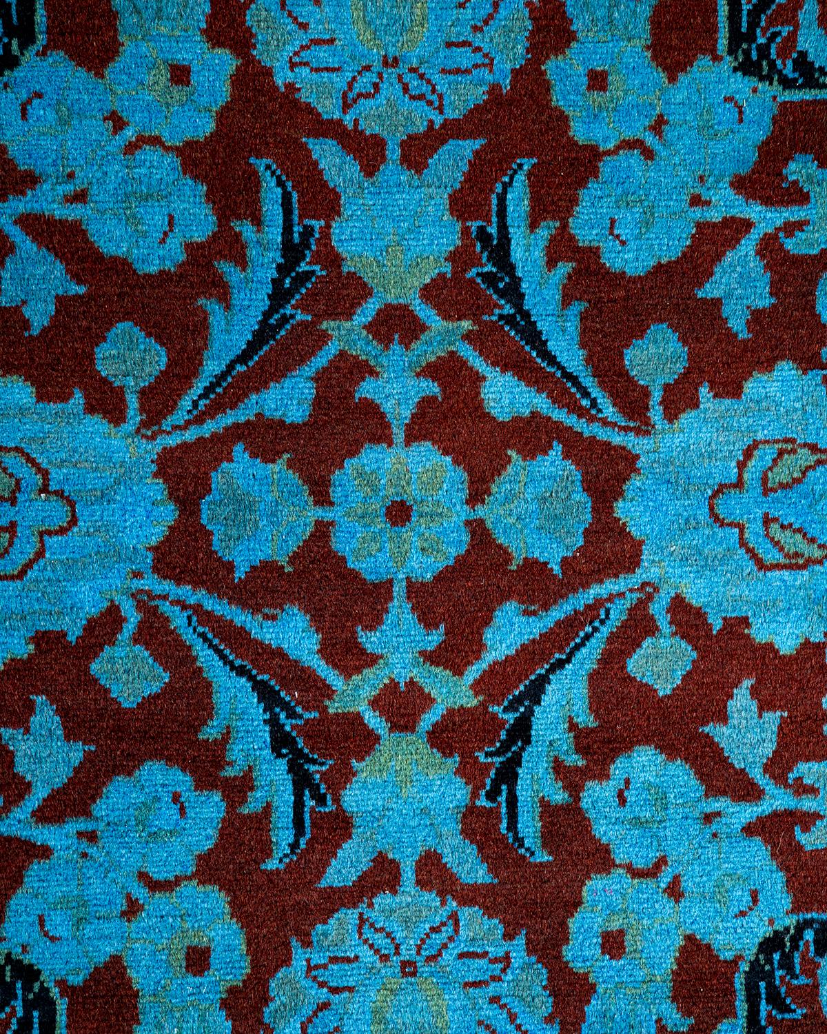 Pakistanais Chemin de table contemporain en laine surteinte nouée à la main, bleu en vente