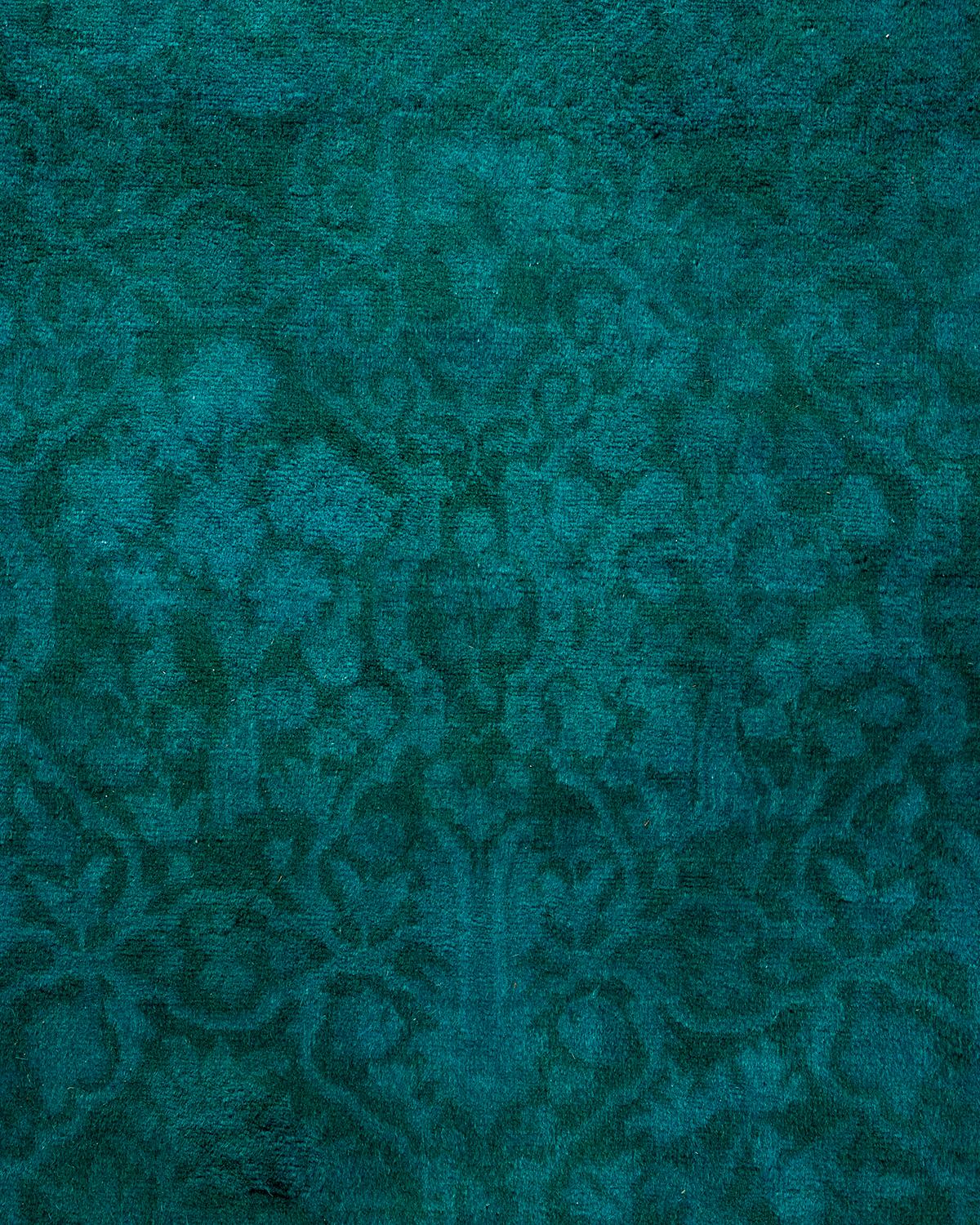 Pakistanais Chemin de table contemporain en laine surteinte nouée à la main, bleu en vente