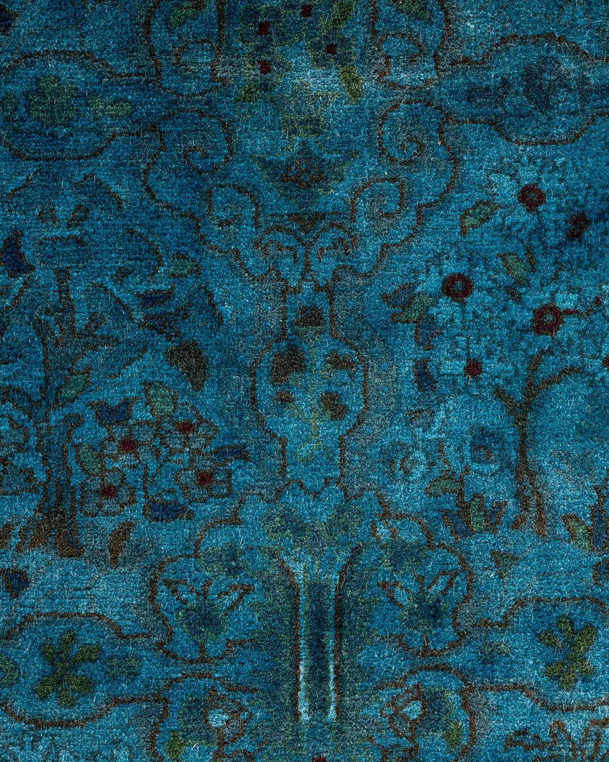 Contemporary Overdyed Hand Knotted Wool Blue Runner (Pakistanisch) im Angebot