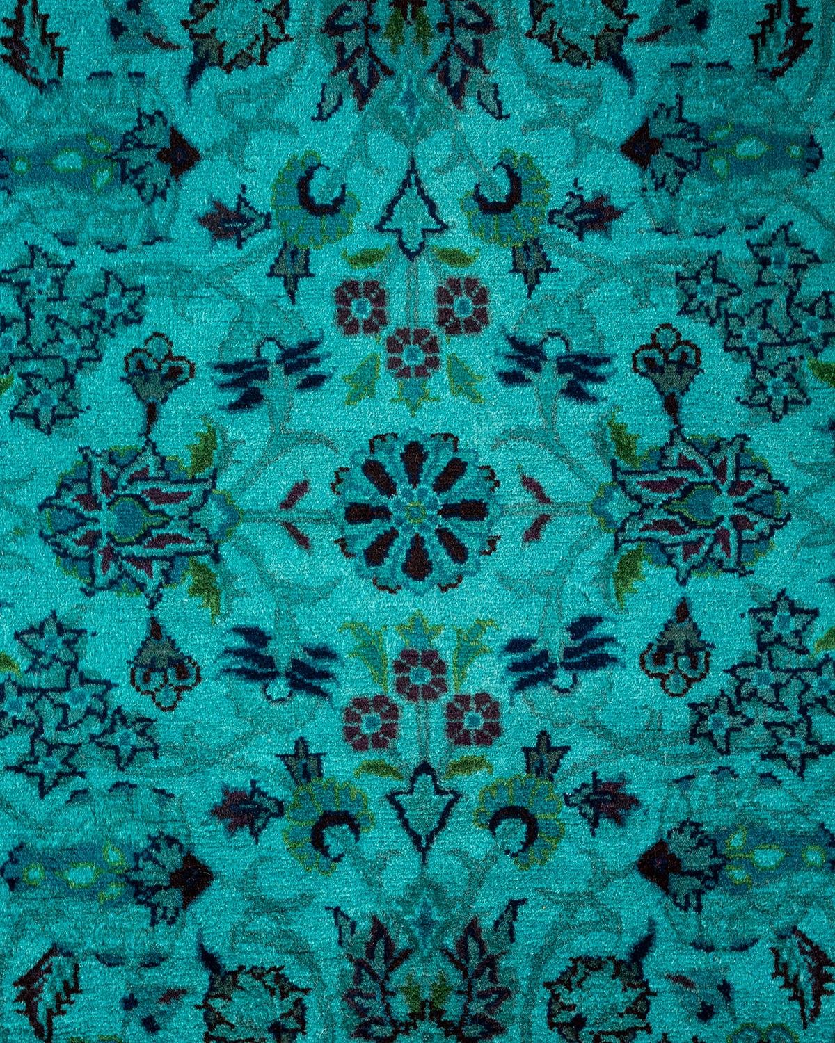 Pakistanais Chemin de table contemporain en laine surteinte nouée à la main, bleu en vente