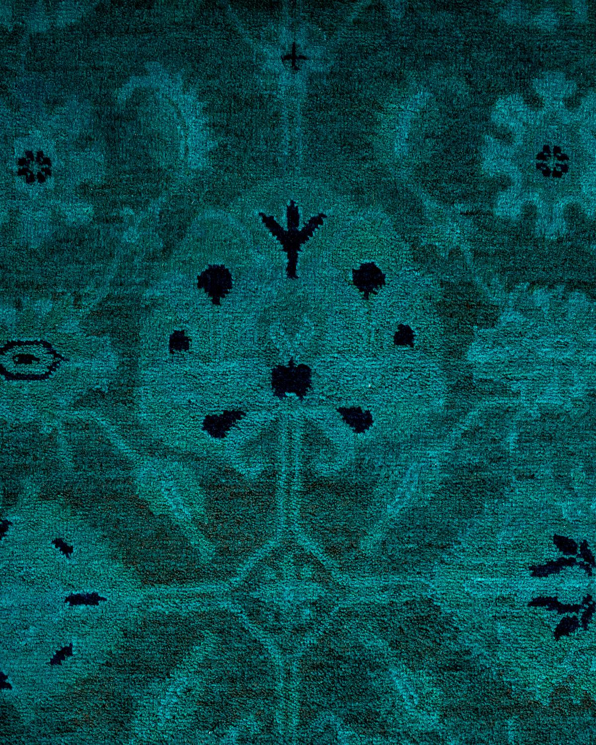 Contemporary Overdyed Hand Knotted Wool Blue Runner (Pakistanisch) im Angebot