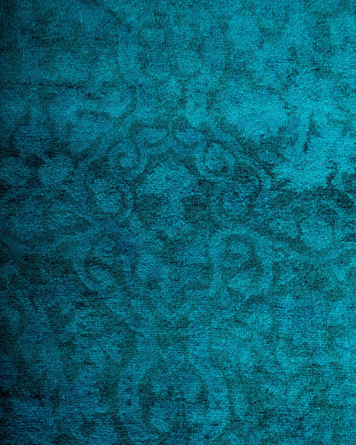 Contemporary Overdyed Hand Knotted Wool Blue Runner (Pakistanisch) im Angebot