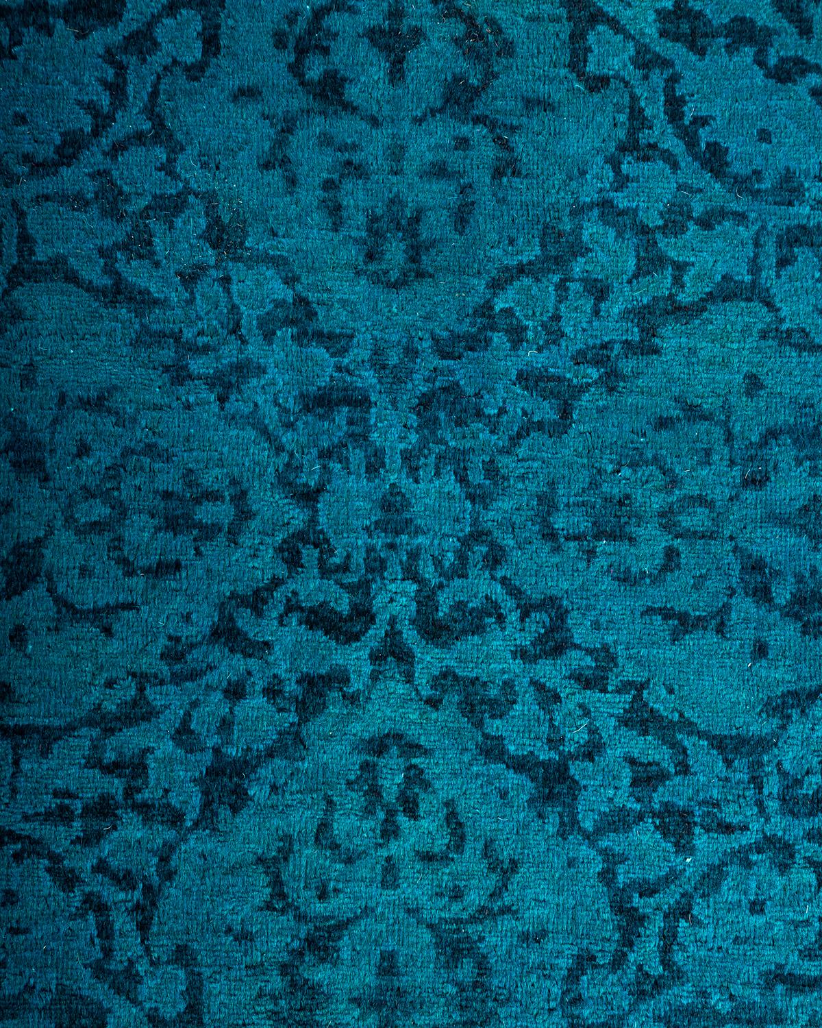 Traves de Mesa Contemporáneo Overdyed Hand Knotted Lana Azul Pakistaní en venta