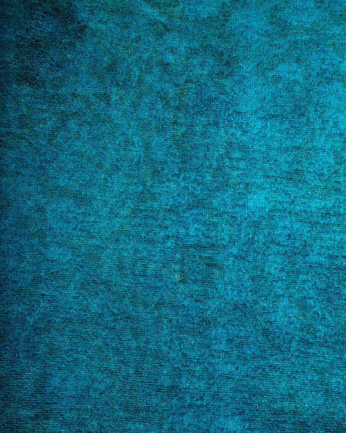 Pakistanais Chemin de table contemporain en laine surteinte nouée à la main, bleu en vente