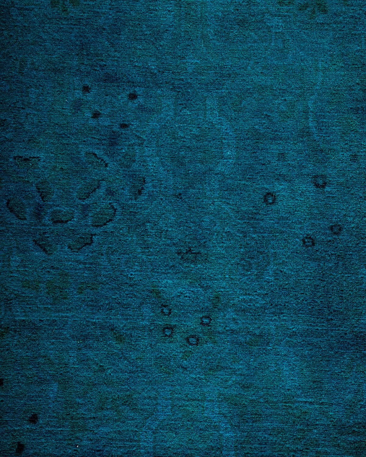 Pakistanais Chemin de table contemporain en laine surteinte nouée à la main, bleu en vente