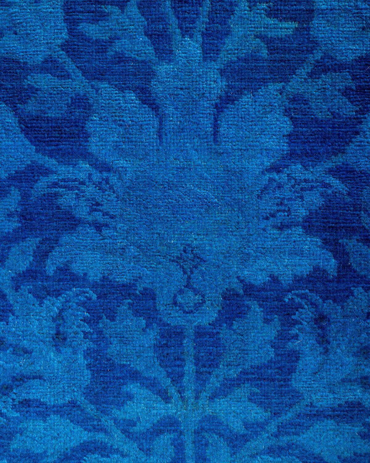 Contemporary Overdyed Hand Knotted Wool Blue Runner (Pakistanisch) im Angebot