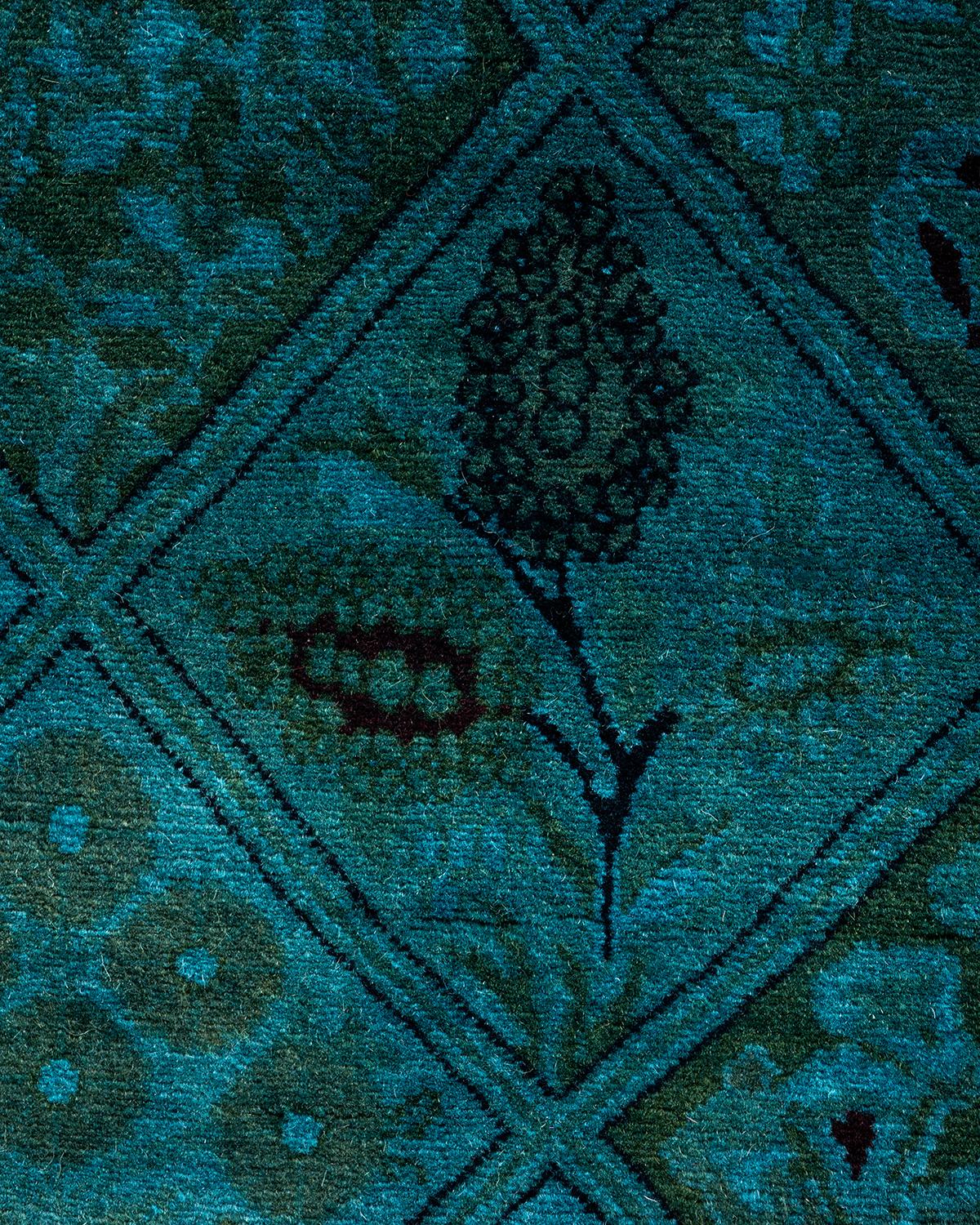Pakistanais Chemin de table contemporain en laine surteinte nouée à la main, bleu en vente