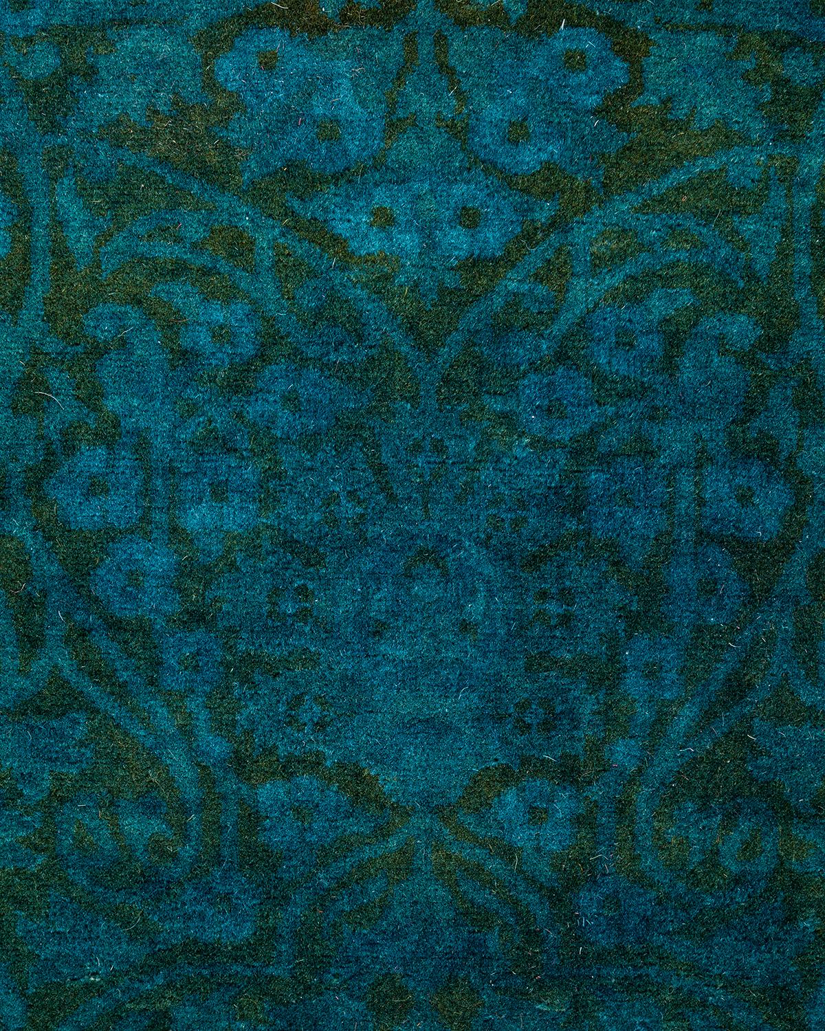 Pakistanais Chemin de table contemporain en laine surteinte nouée à la main, bleu en vente