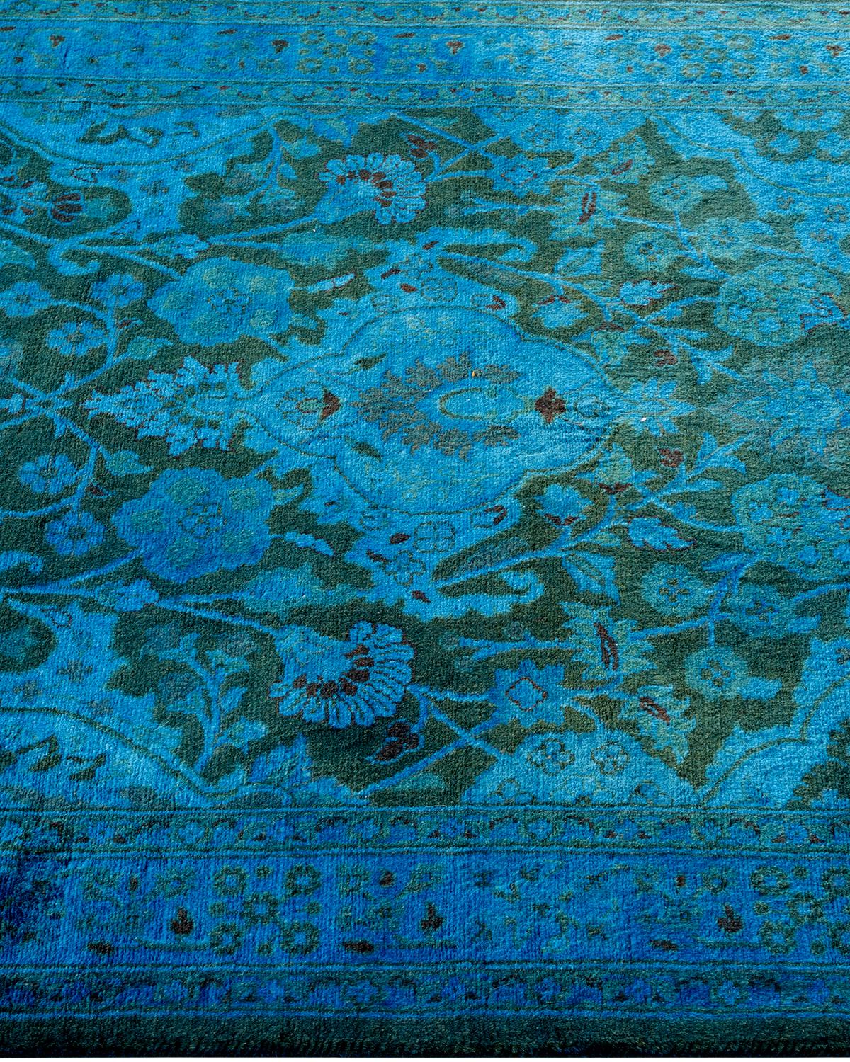 Contemporary Overdyed Hand Knotted Wool Blue Runner In New Condition For Sale In Norwalk, CT