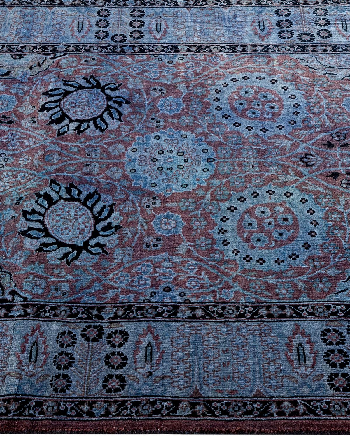 Chemin de table contemporain en laine surteinte nouée à la main, bleu Neuf - En vente à Norwalk, CT