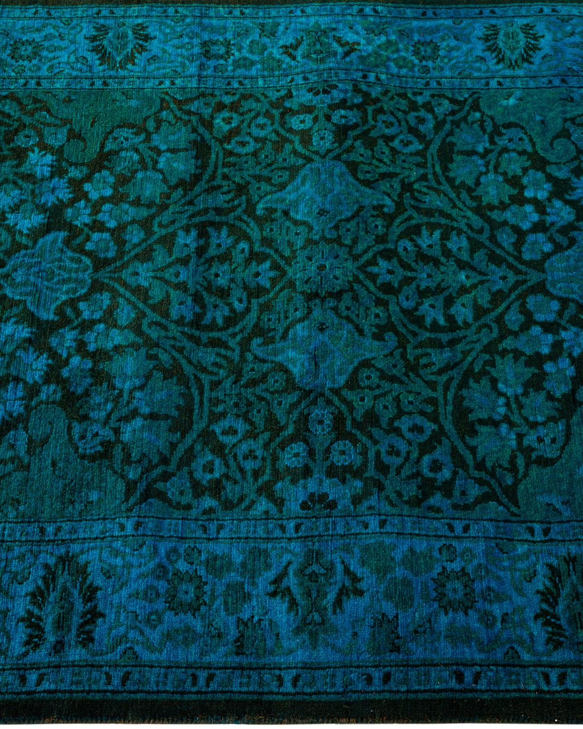 Contemporary Overdyed Hand Knotted Wool Blue Runner In New Condition For Sale In Norwalk, CT
