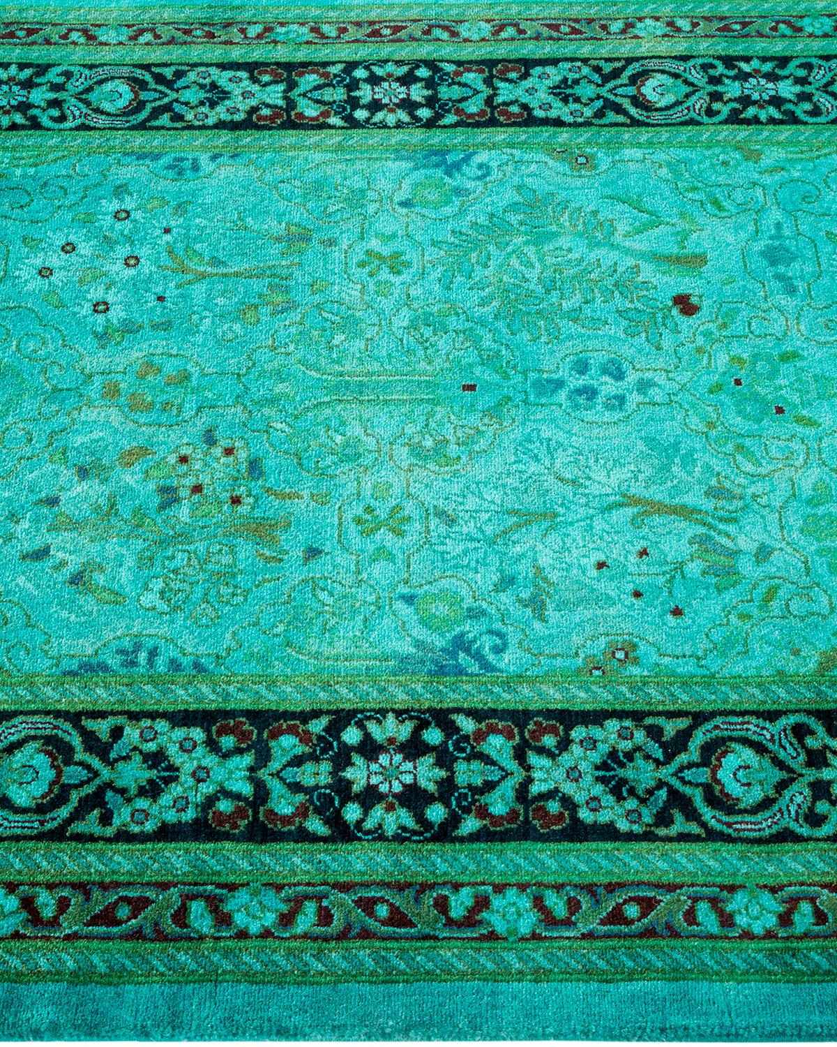 Chemin de table contemporain en laine surteinte nouée à la main, bleu Neuf - En vente à Norwalk, CT