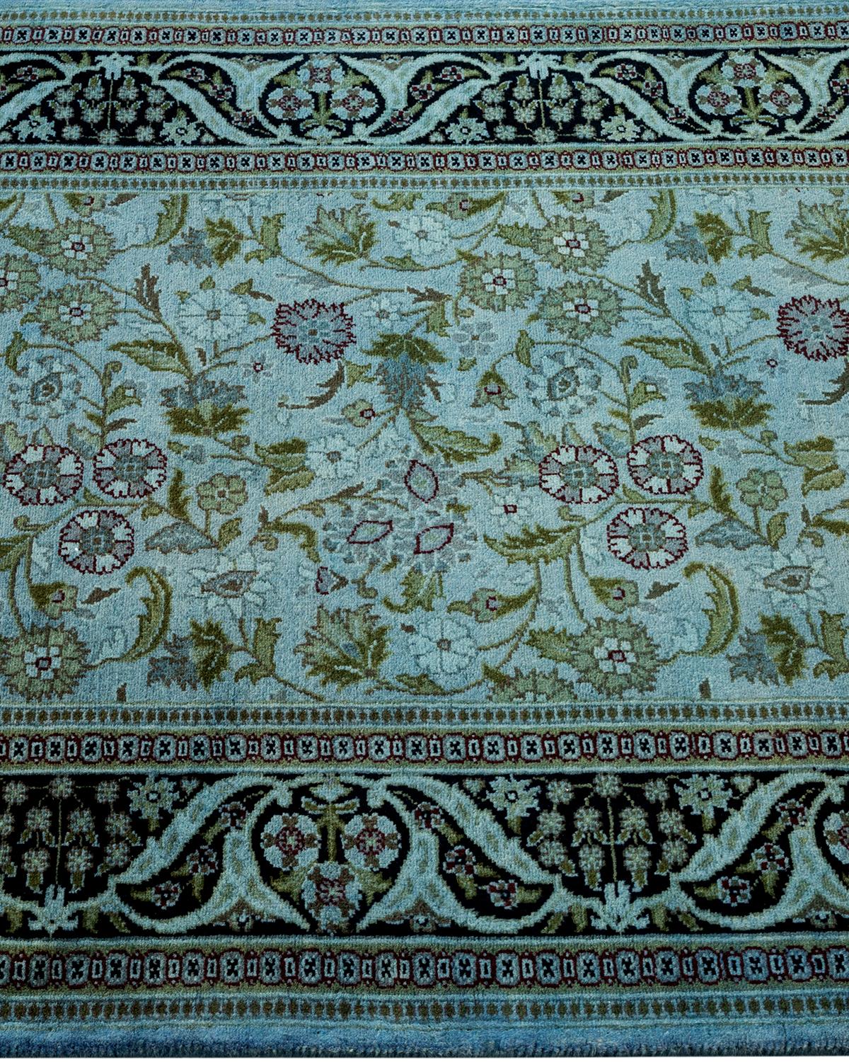 Contemporary Overdyed Hand Knotted Wool Blue Runner In New Condition For Sale In Norwalk, CT