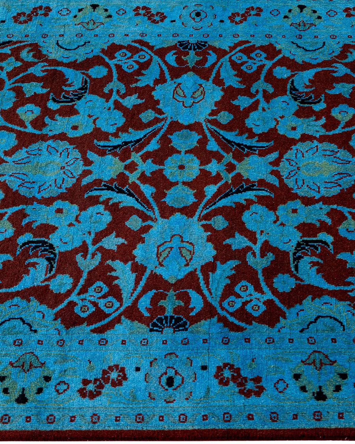 Chemin de table contemporain en laine surteinte nouée à la main, bleu Neuf - En vente à Norwalk, CT