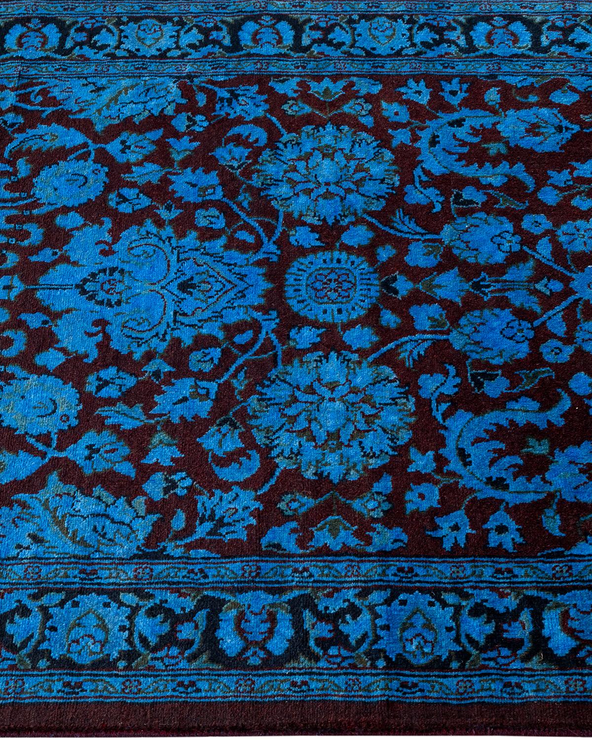 Contemporary Overdyed Hand Knotted Wool Blue Runner In New Condition For Sale In Norwalk, CT