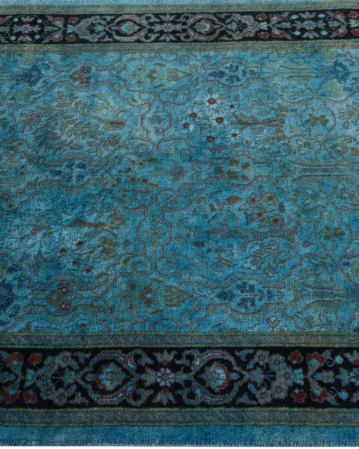 Contemporary Overdyed Hand Knotted Wool Blue Runner im Zustand „Neu“ im Angebot in Norwalk, CT