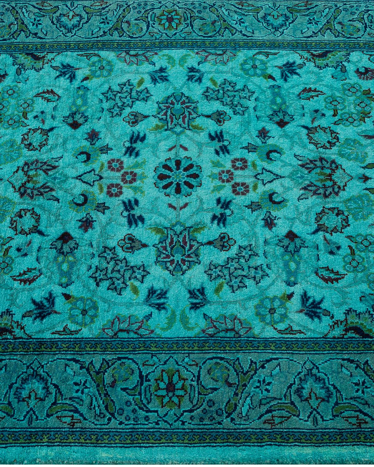 Chemin de table contemporain en laine surteinte nouée à la main, bleu Neuf - En vente à Norwalk, CT