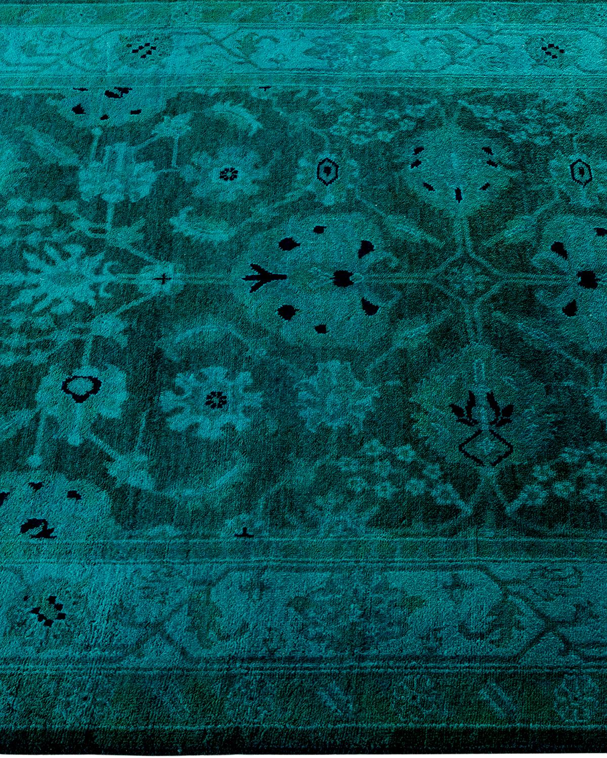 Contemporary Overdyed Hand Knotted Wool Blue Runner im Zustand „Neu“ im Angebot in Norwalk, CT