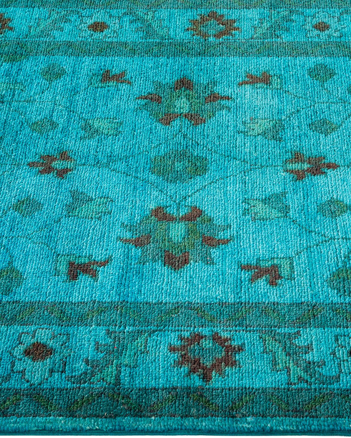 Contemporary Overdyed Hand Knotted Wool Blue Runner In New Condition For Sale In Norwalk, CT