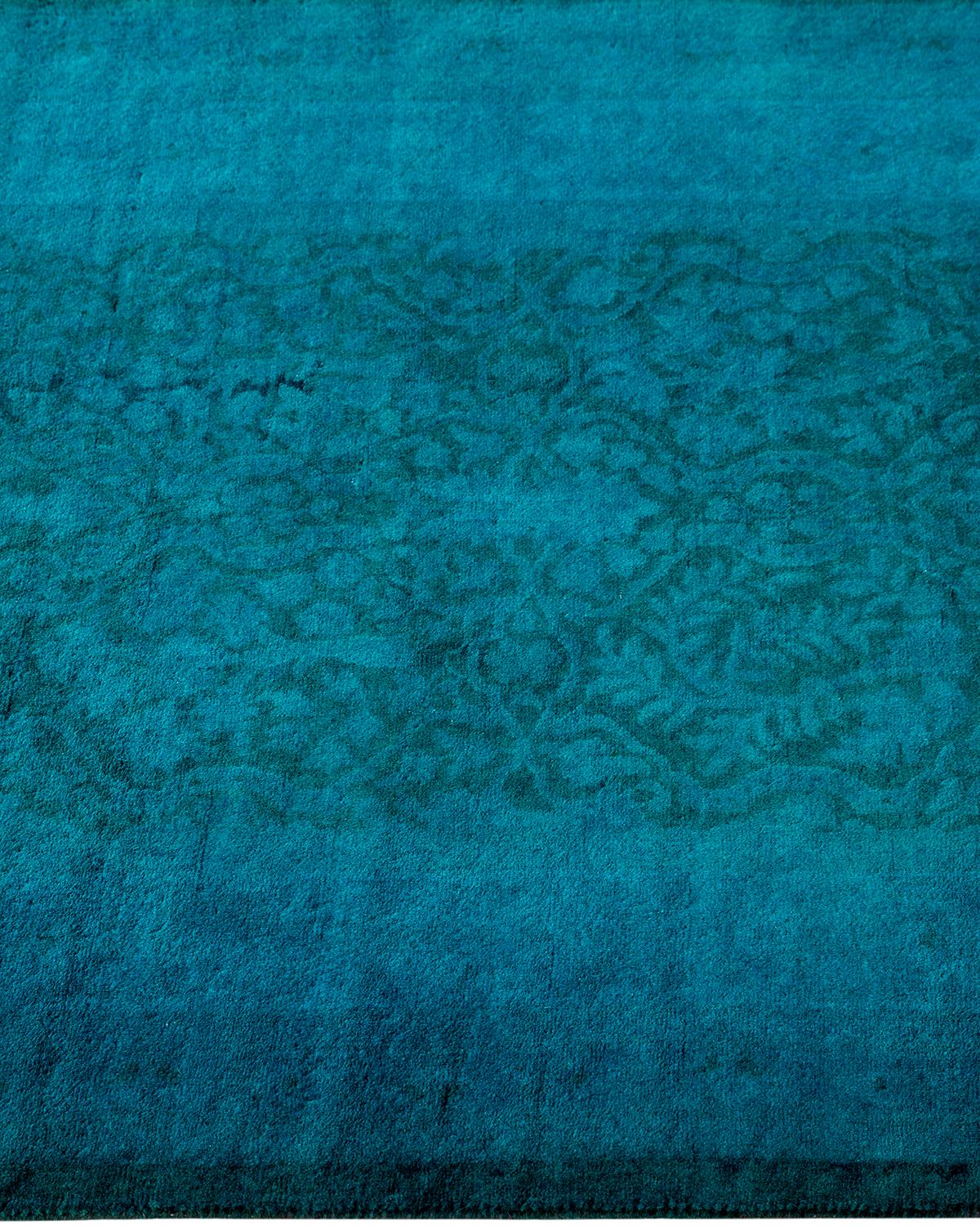 Contemporary Overdyed Hand Knotted Wool Blue Runner im Zustand „Neu“ im Angebot in Norwalk, CT