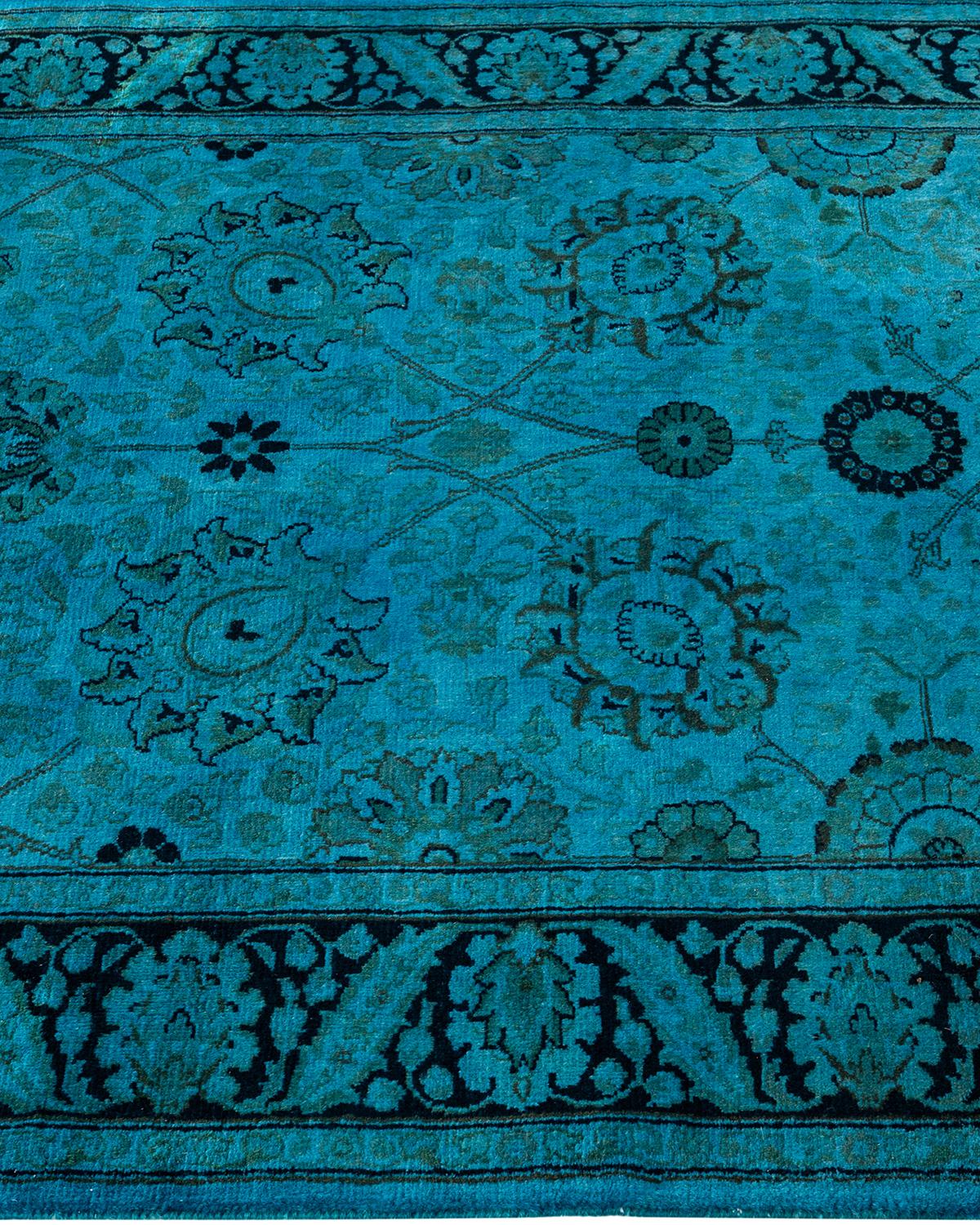 Contemporary Overdyed Hand Knotted Wool Blue Runner In New Condition For Sale In Norwalk, CT