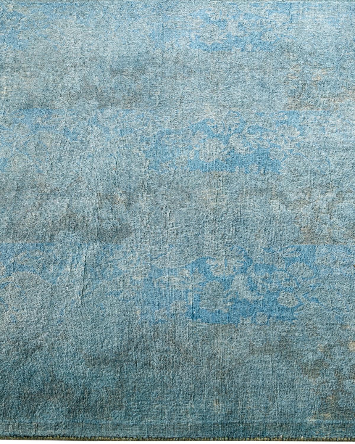 Contemporary Overdyed Hand Knotted Wool Blue Runner In New Condition For Sale In Norwalk, CT