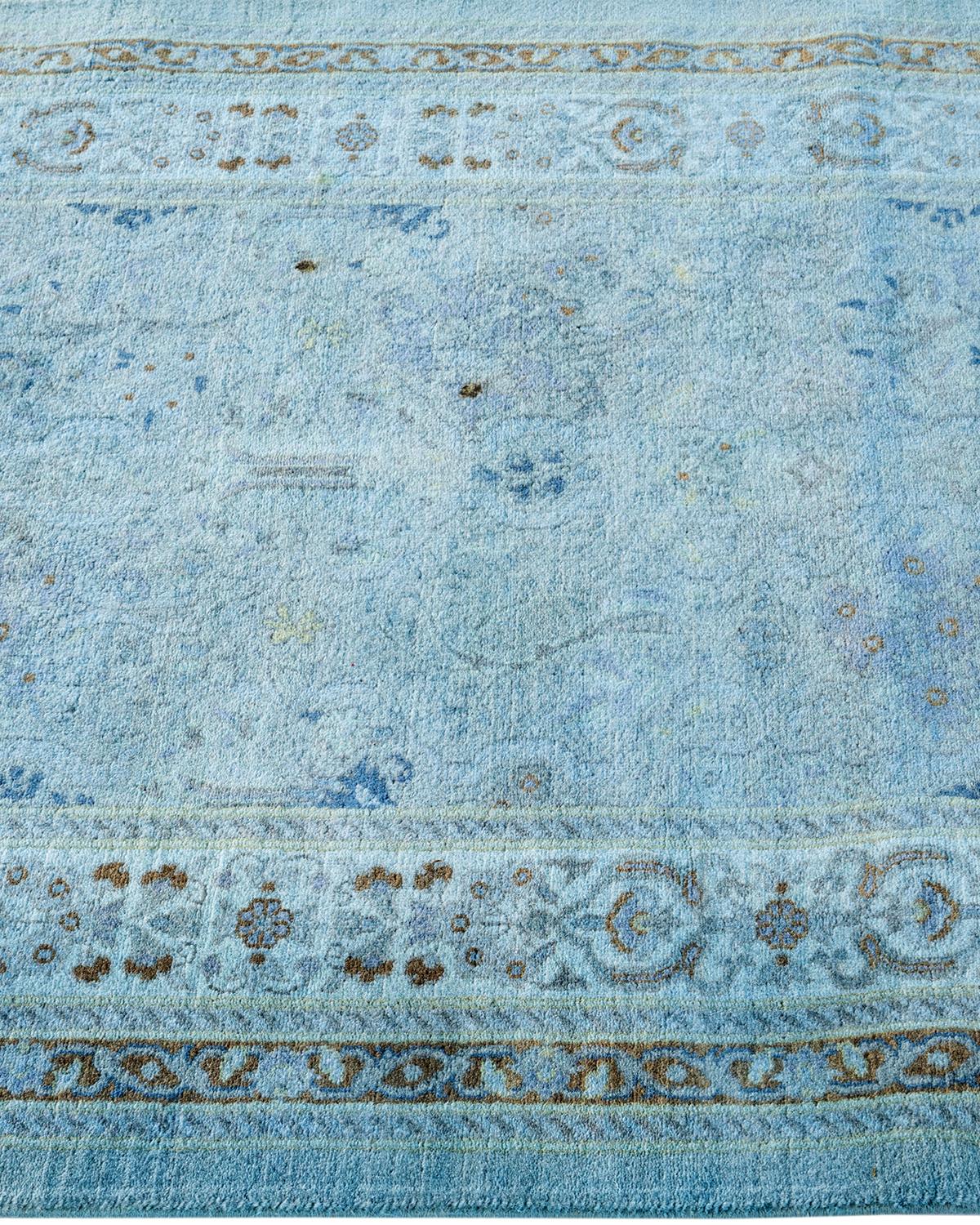 Contemporary Overdyed Hand Knotted Wool Blue Runner In New Condition For Sale In Norwalk, CT
