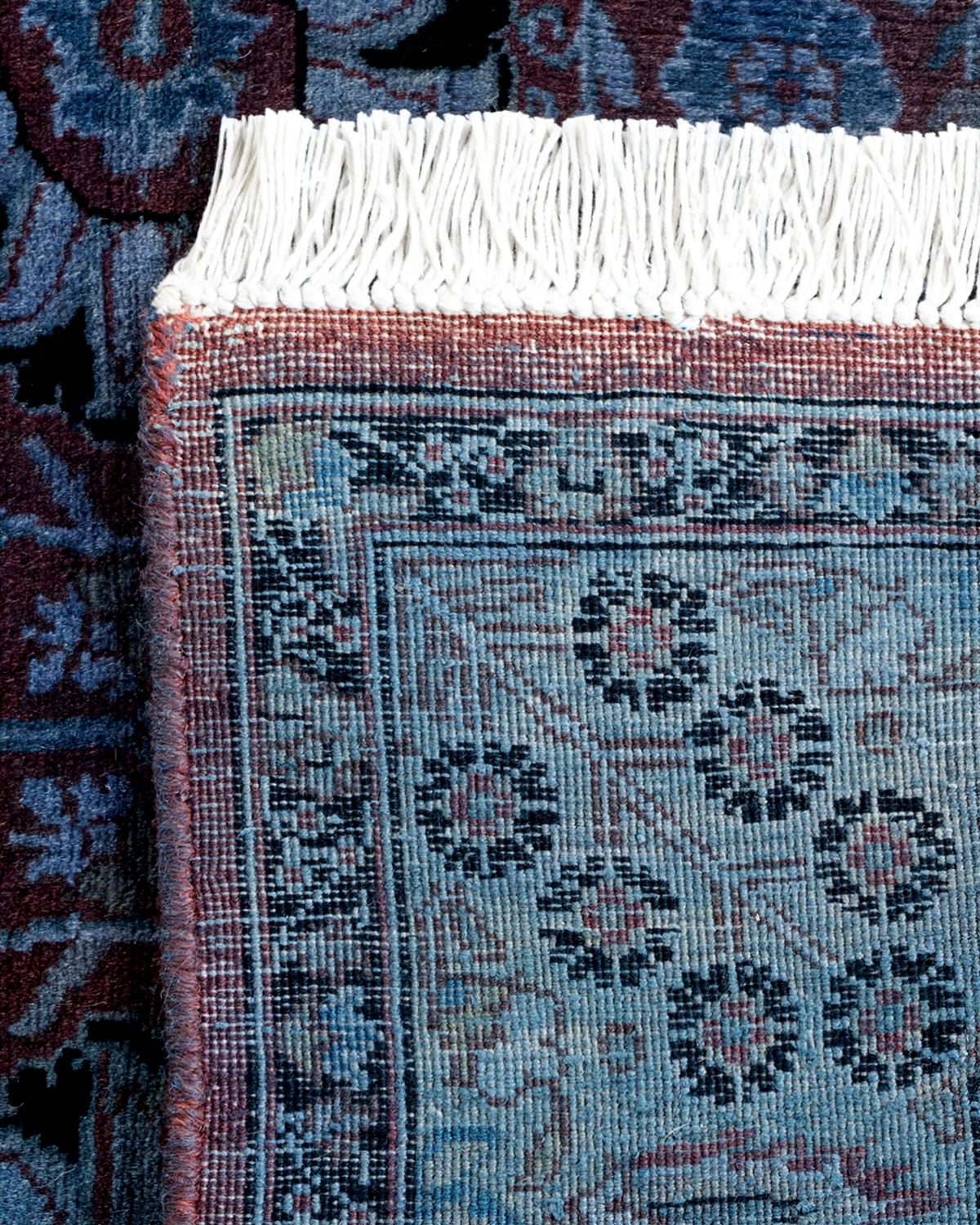 XXIe siècle et contemporain Chemin de table contemporain en laine surteinte nouée à la main, bleu en vente