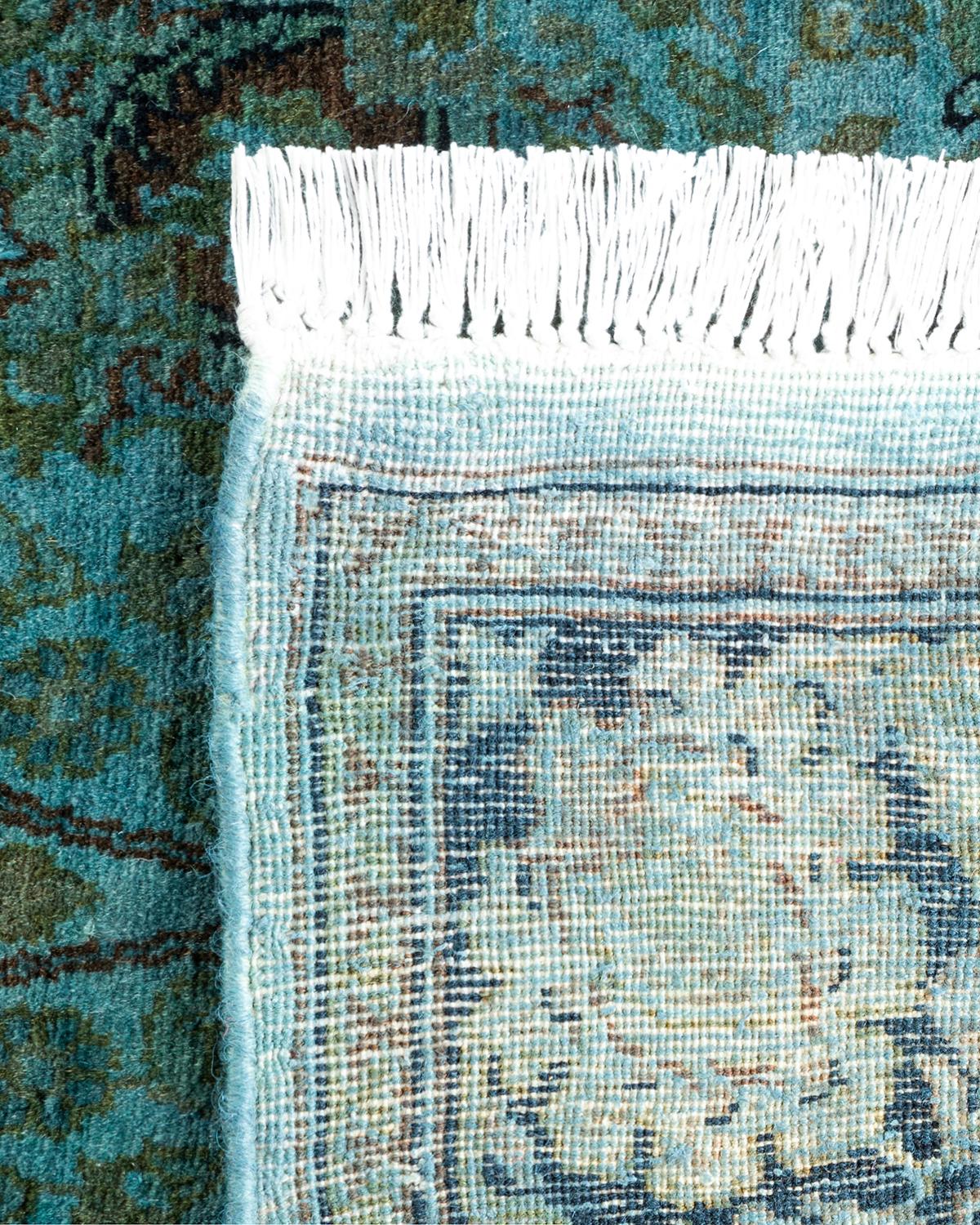 XXIe siècle et contemporain Chemin de table contemporain en laine surteinte nouée à la main, bleu en vente