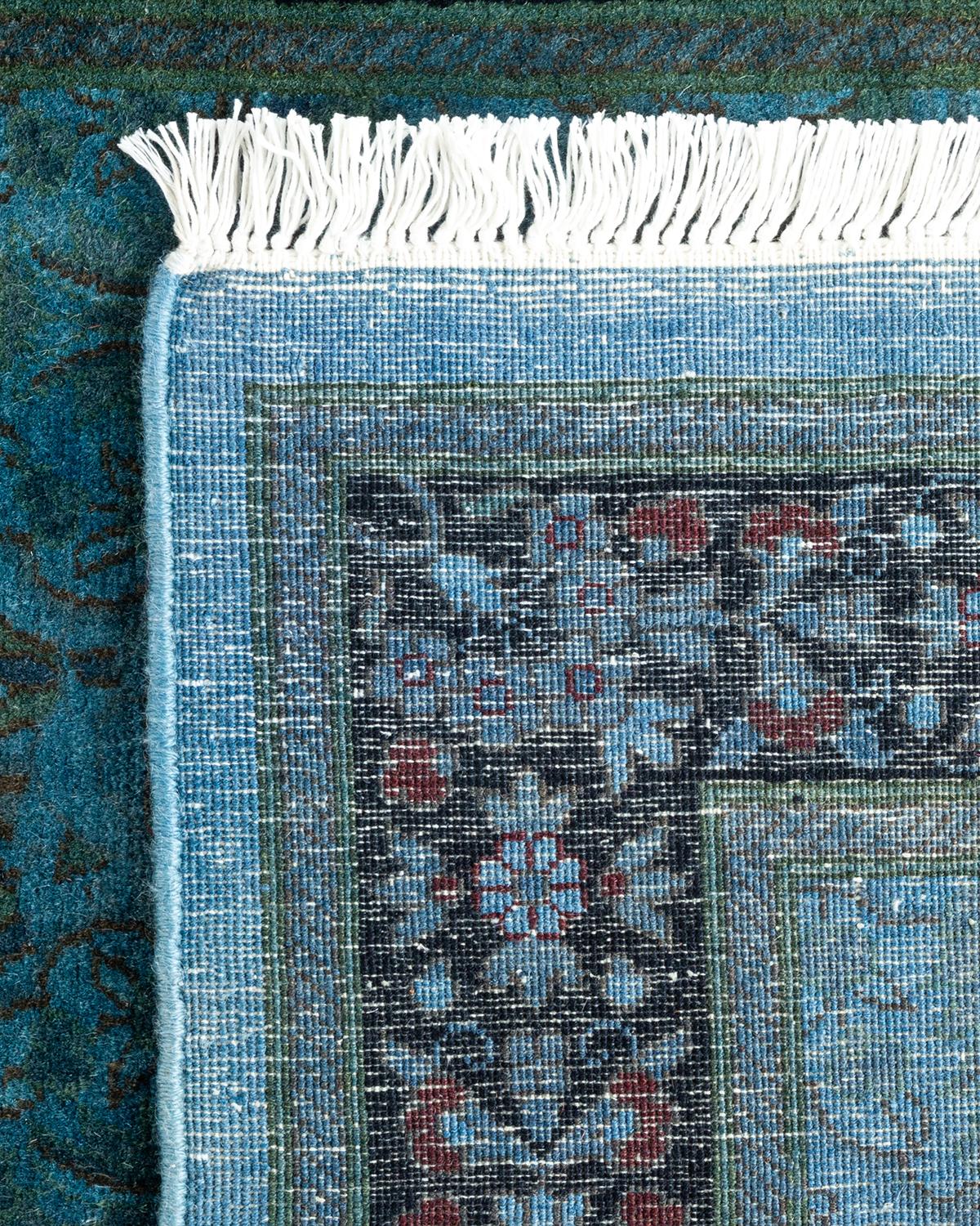 Contemporary Overdyed Hand Knotted Wool Blue Runner (21. Jahrhundert und zeitgenössisch) im Angebot
