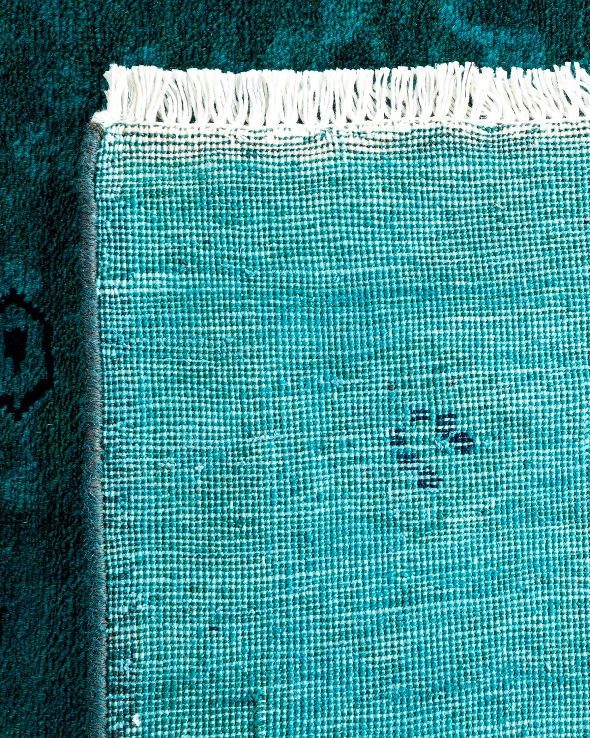 Contemporary Overdyed Hand Knotted Wool Blue Runner (21. Jahrhundert und zeitgenössisch) im Angebot