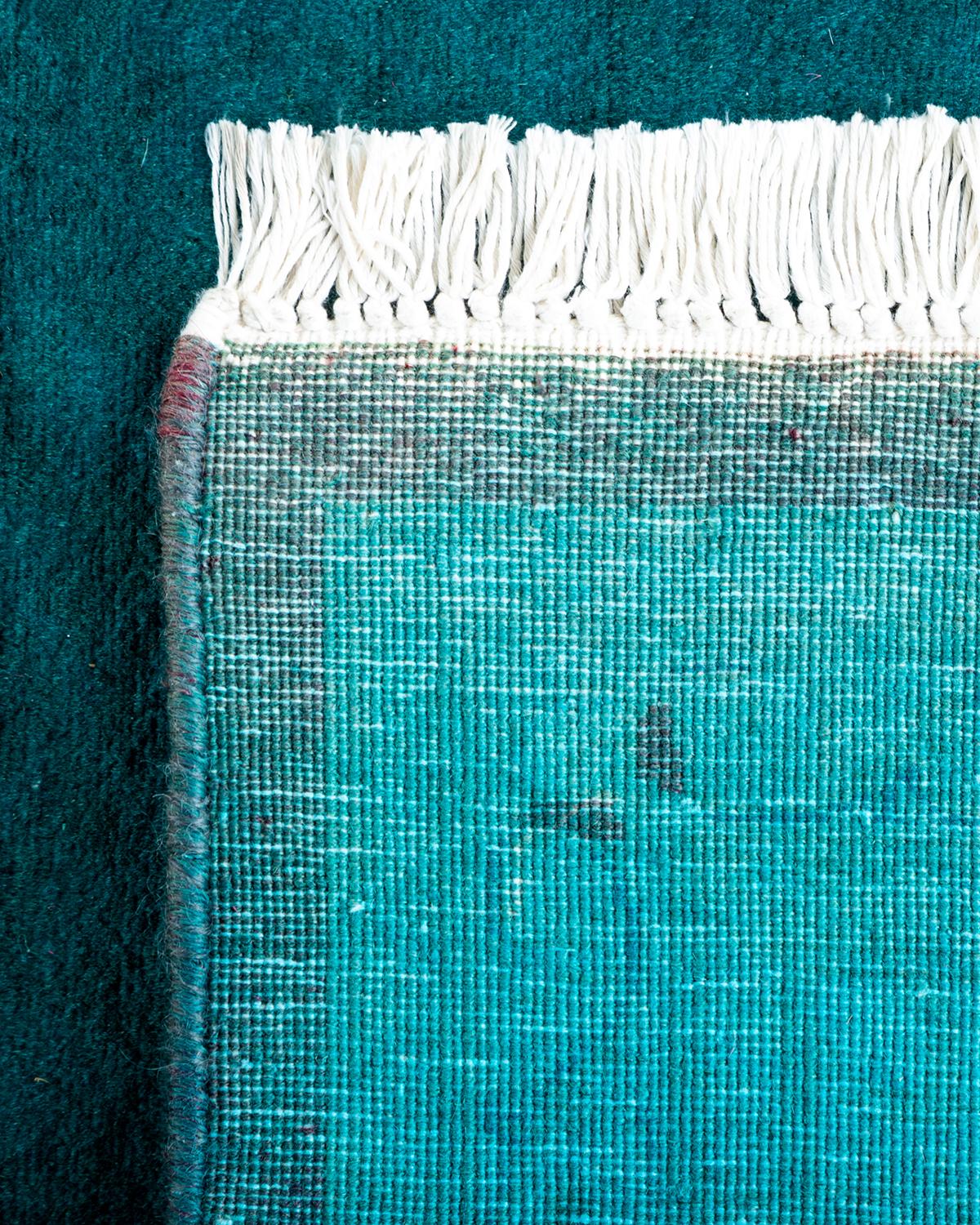 Contemporary Overdyed Hand Knotted Wool Blue Runner (21. Jahrhundert und zeitgenössisch) im Angebot