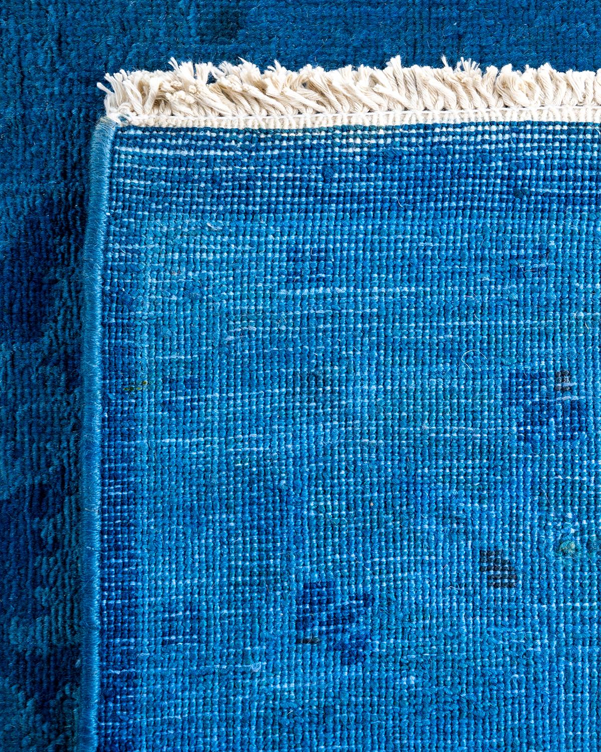 Contemporary Overdyed Hand Knotted Wool Blue Runner (21. Jahrhundert und zeitgenössisch) im Angebot