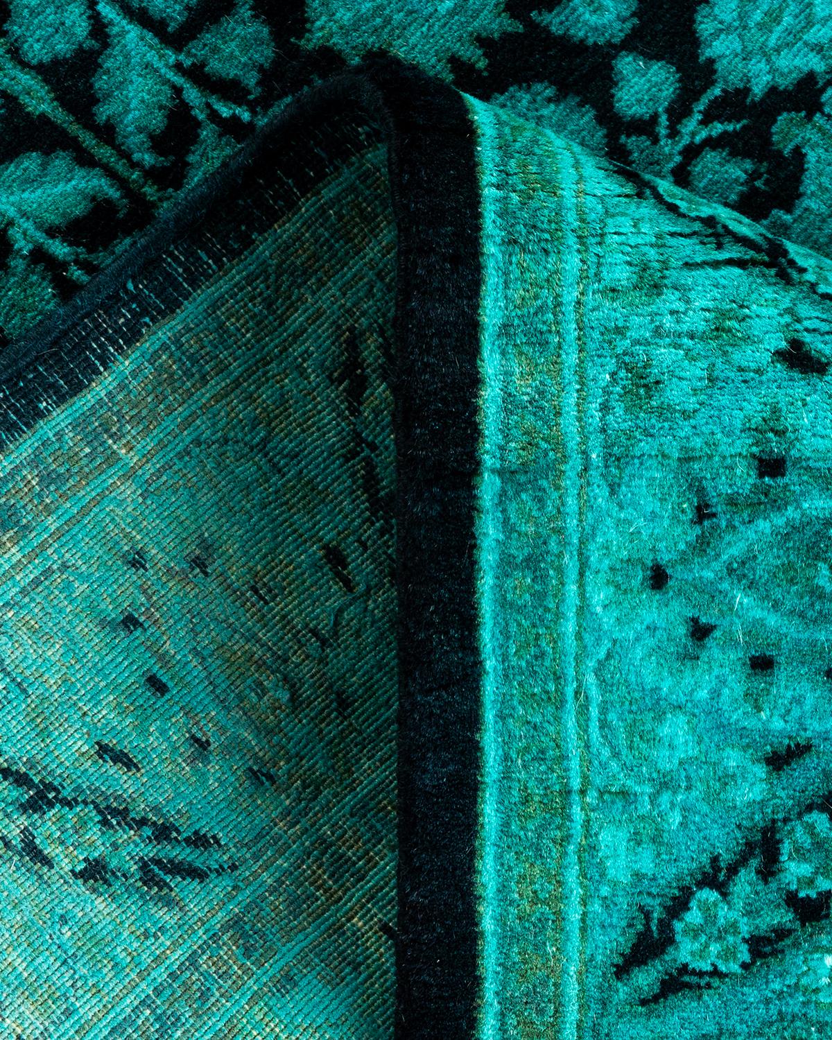 Laine Chemin de table contemporain en laine surteinte nouée à la main, bleu en vente