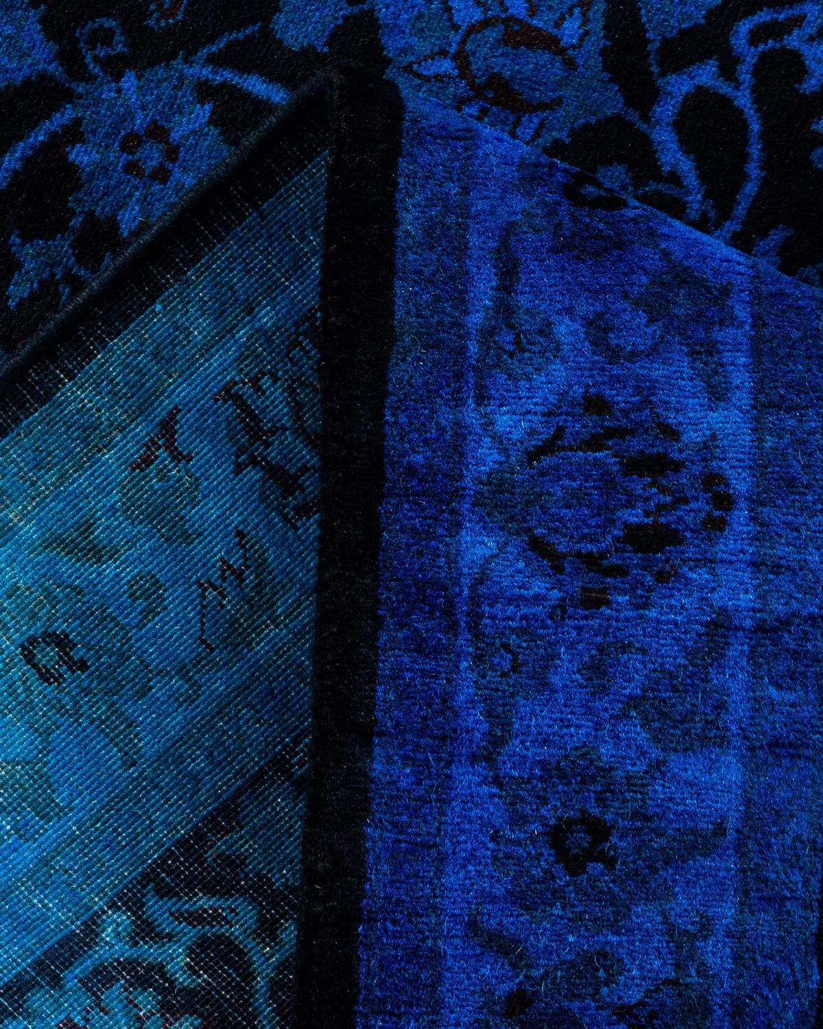 Contemporary Overdyed Hand Knotted Wool Blue Runner (Wolle) im Angebot