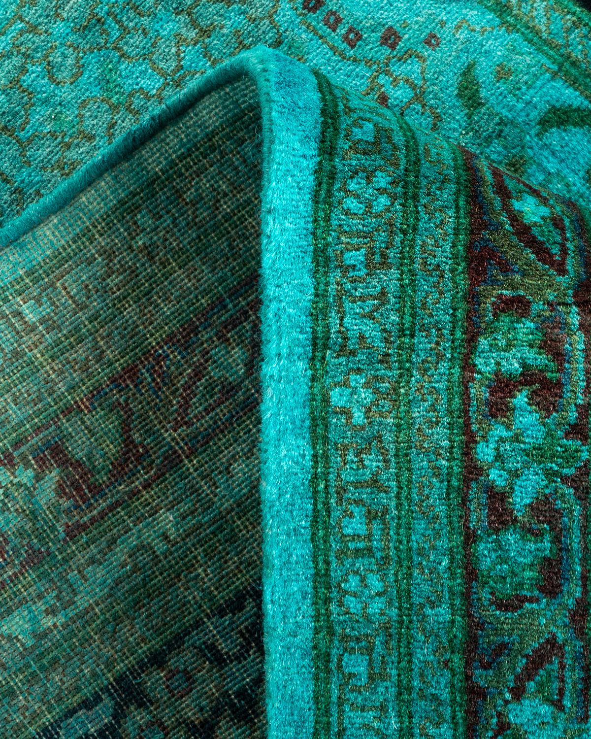 Laine Chemin de table contemporain en laine surteinte nouée à la main, bleu en vente