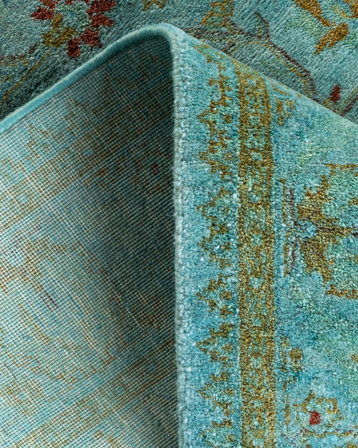 Laine Chemin de table contemporain en laine surteinte nouée à la main, bleu en vente